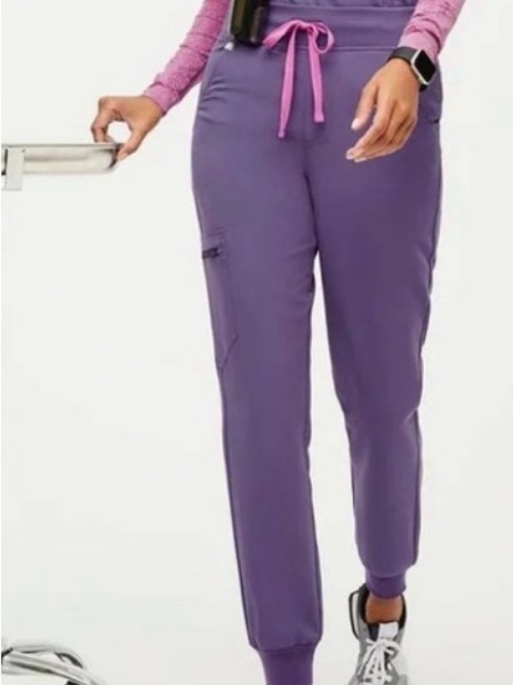 Figs Purple Jogger Scrub Pants with Pink Drawstring - Picture 7 of 7